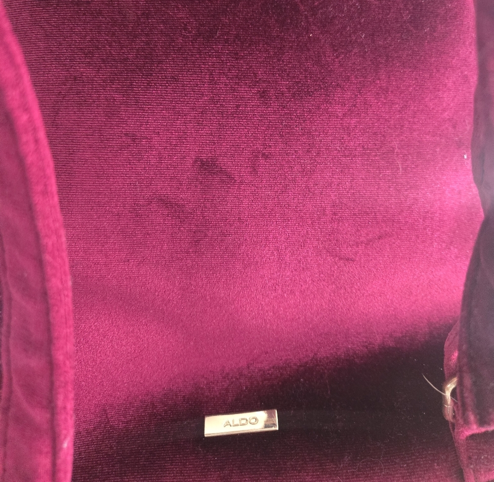 Elegant Aldo Velvet Burgundy Backpack with Floral Embroidery - Picture 5 of 8